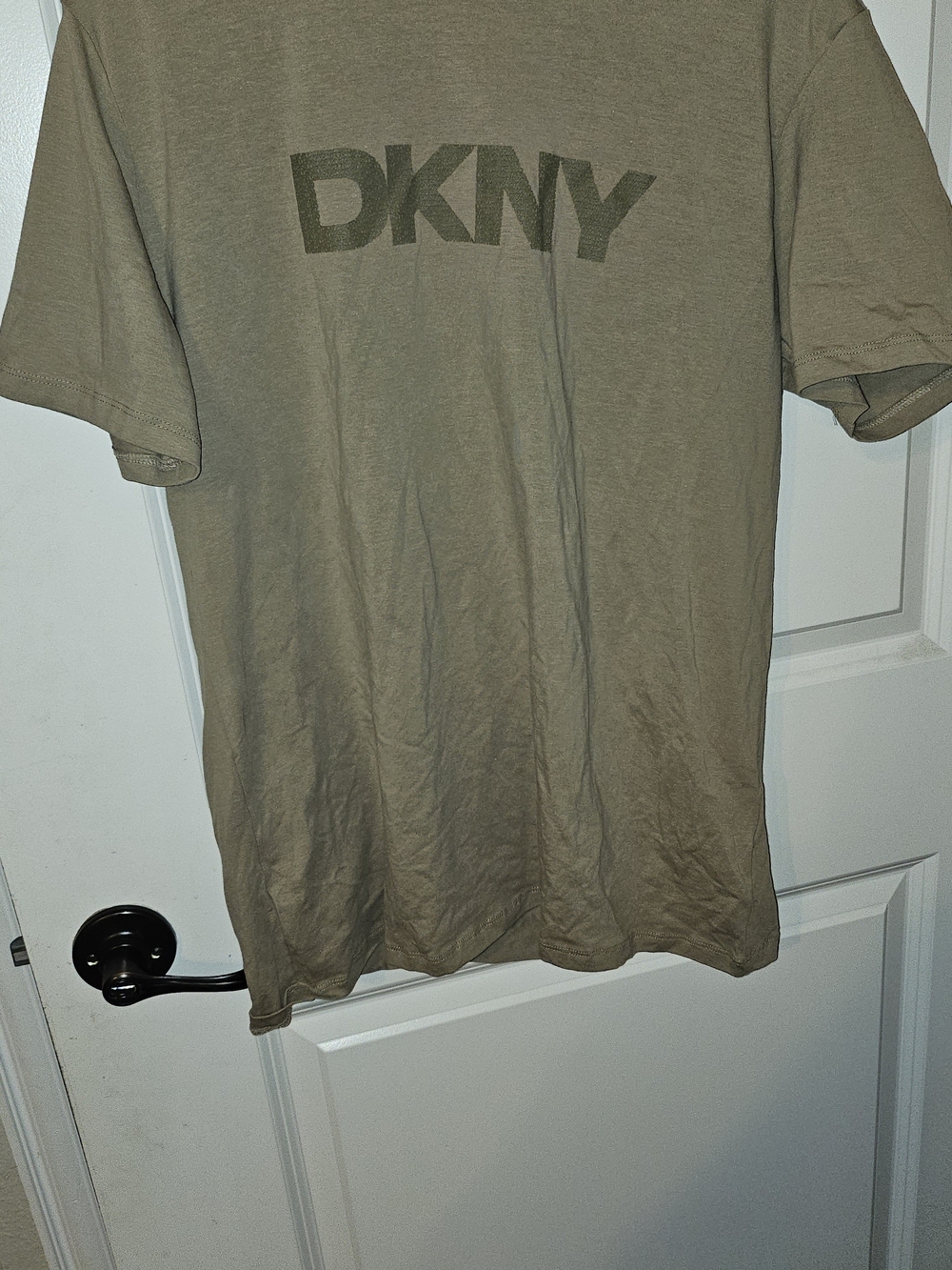 DKNY Men's Short Sleeve Logo Tee in Olive Green